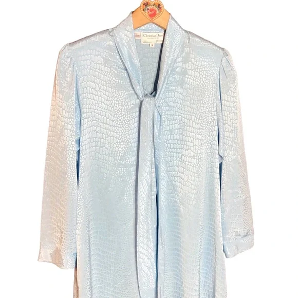 Vintage Christian Dior Loungewear Housedress Robe Tie collar zip front c…